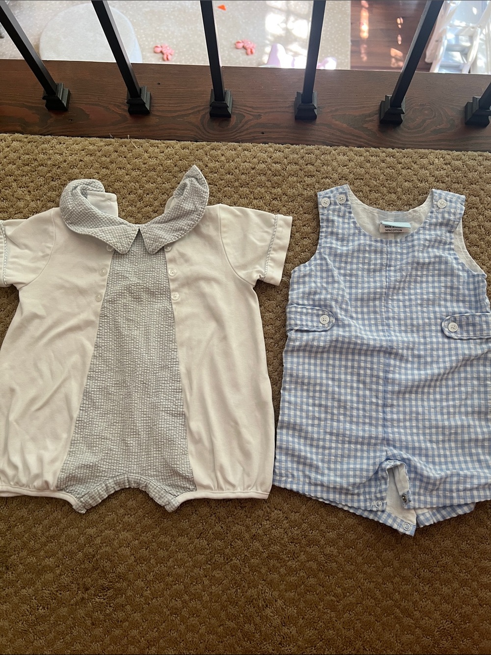 Little English Romper & Blue Gingham and classic whimsy blue romper